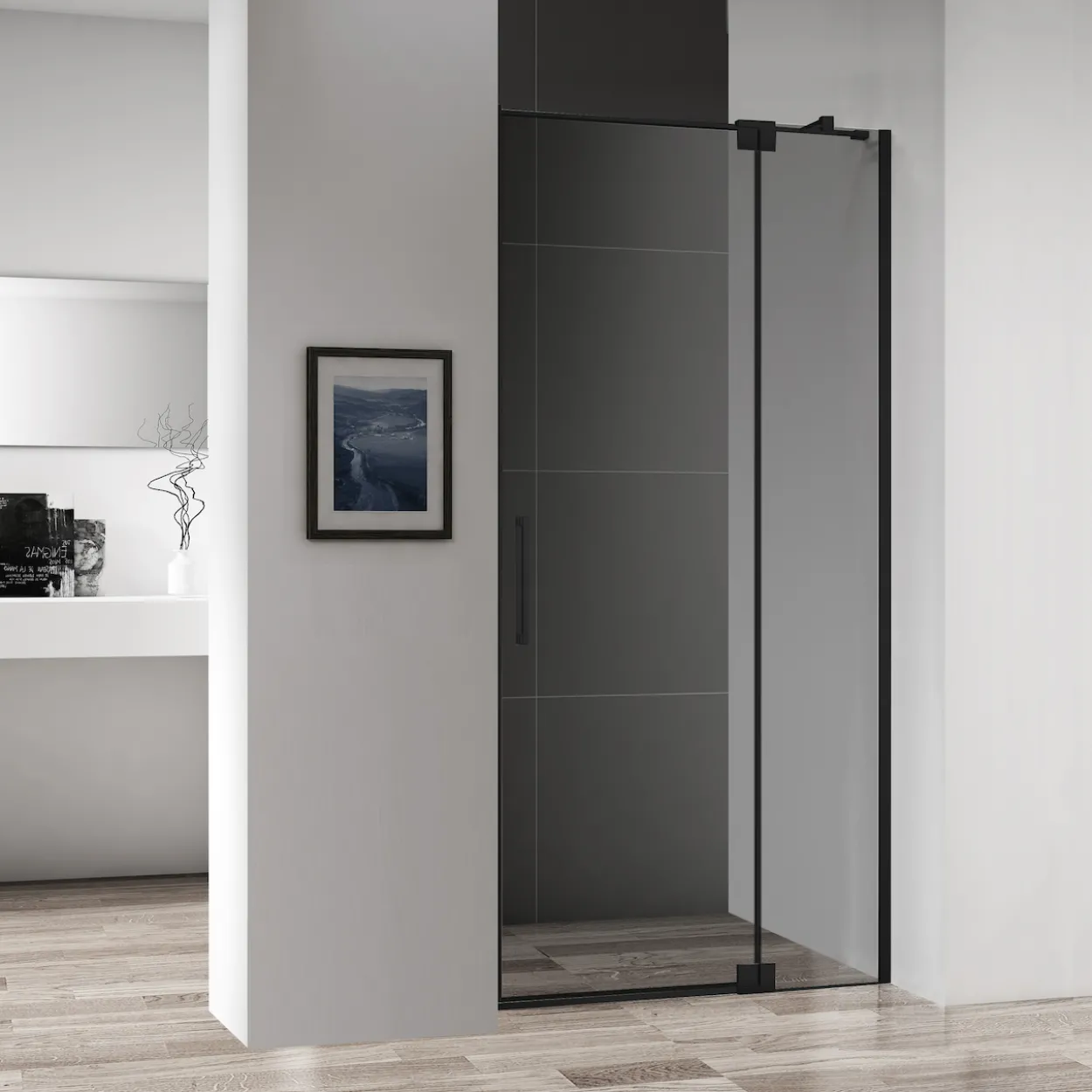 Celeste amore front til dusjhjørne 90x200 cm 8mm - venstre m/sikkerhetsfolie, sort
