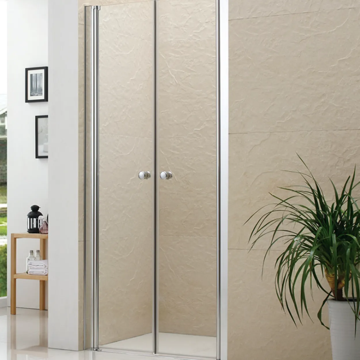 Celeste dobbel nisjedør 5mm 85-90x190 cm m/ sikkerhetsfolie, krom