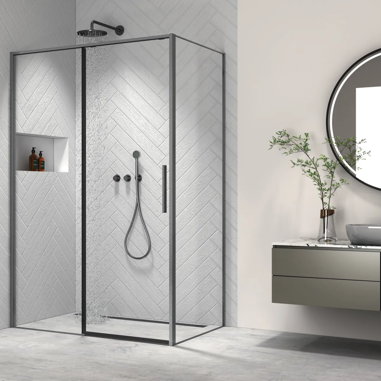 Celeste fascino sidevegg 90x200 cm m/sikkerhetsfolie børstet sort