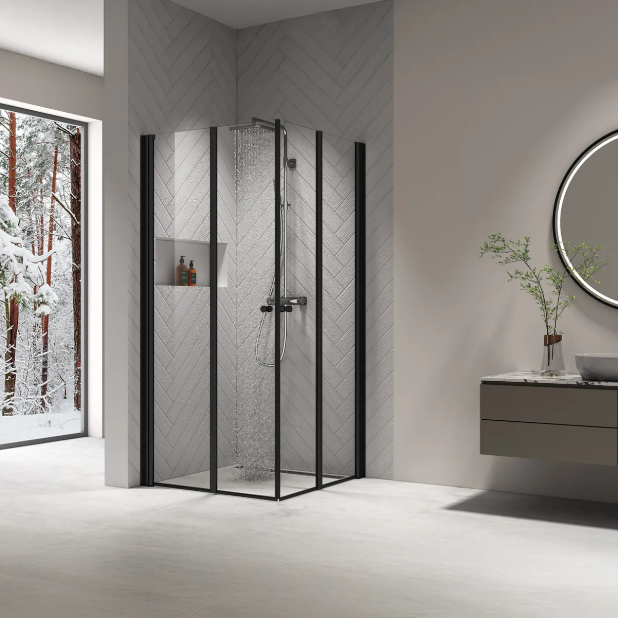 Celeste mh200 leddet dusjdør 80x190cm høyre sort m/sikkerhetsfolie
