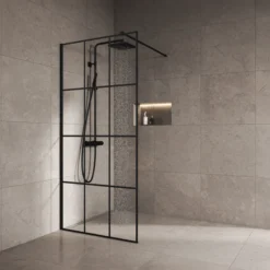 Celeste nero dusjvegg 90x190 cm - venstre m/ sikkerhetsfolie, sort