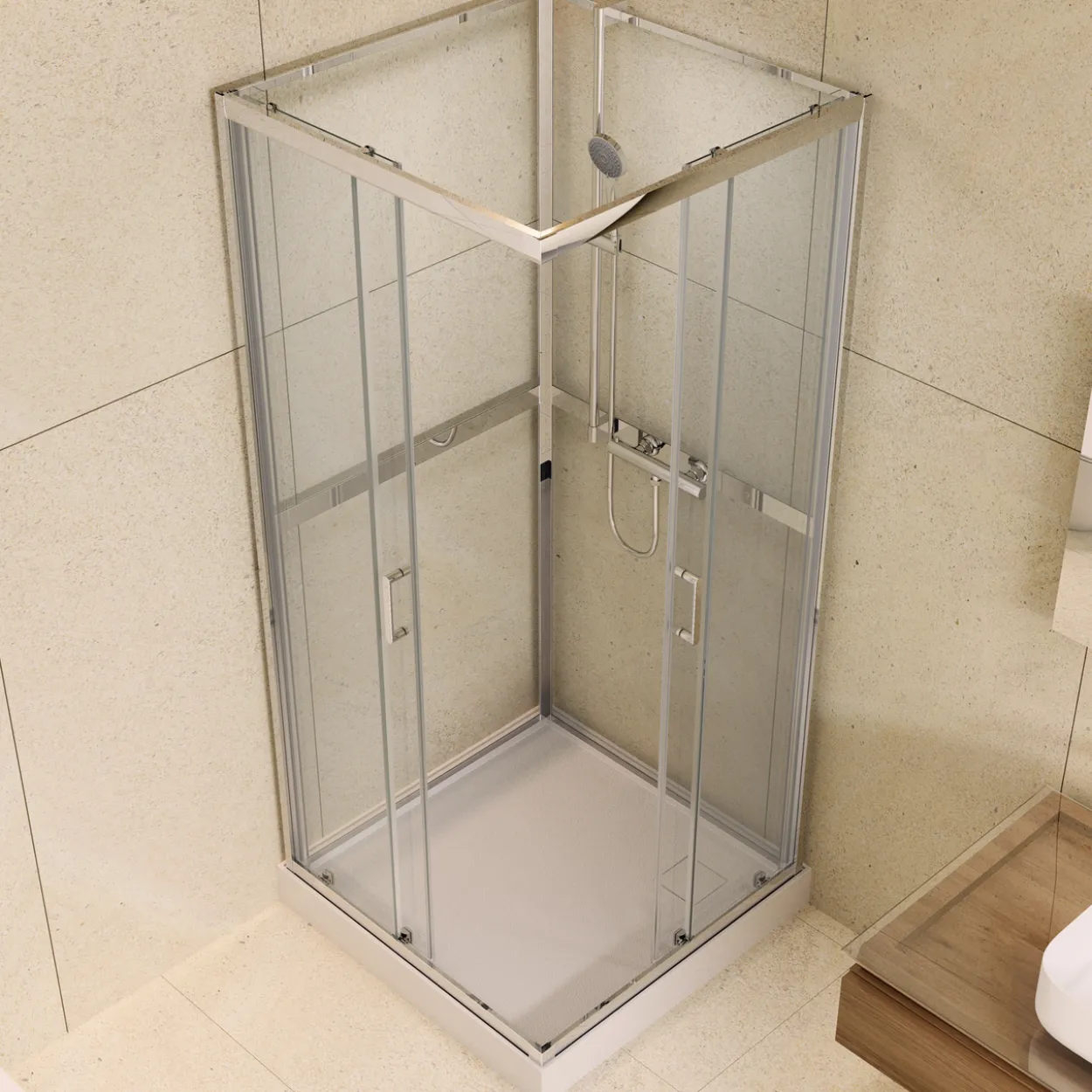 Celeste trento rett dusjkabinett 80x80x208 cm m/sikkerhetsfolie krom