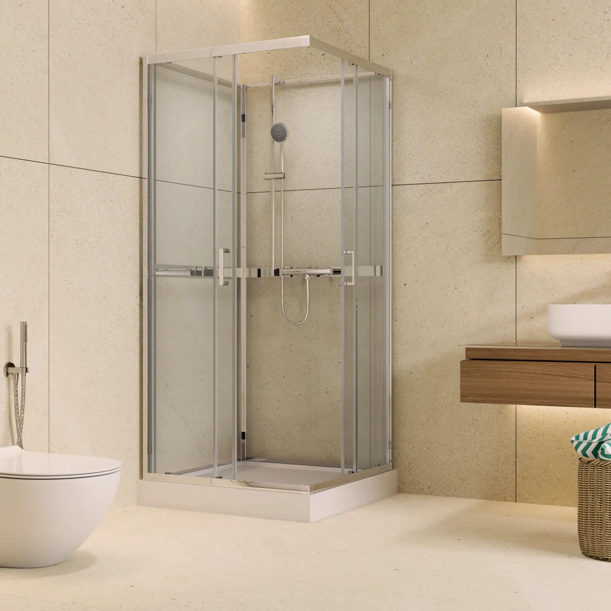 Celeste trento rett dusjkabinett 80x80x208 cm m/sikkerhetsfolie krom