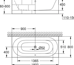 Grohe essence badekar 180x80 cm m/overløp for innbygging alpinhvit