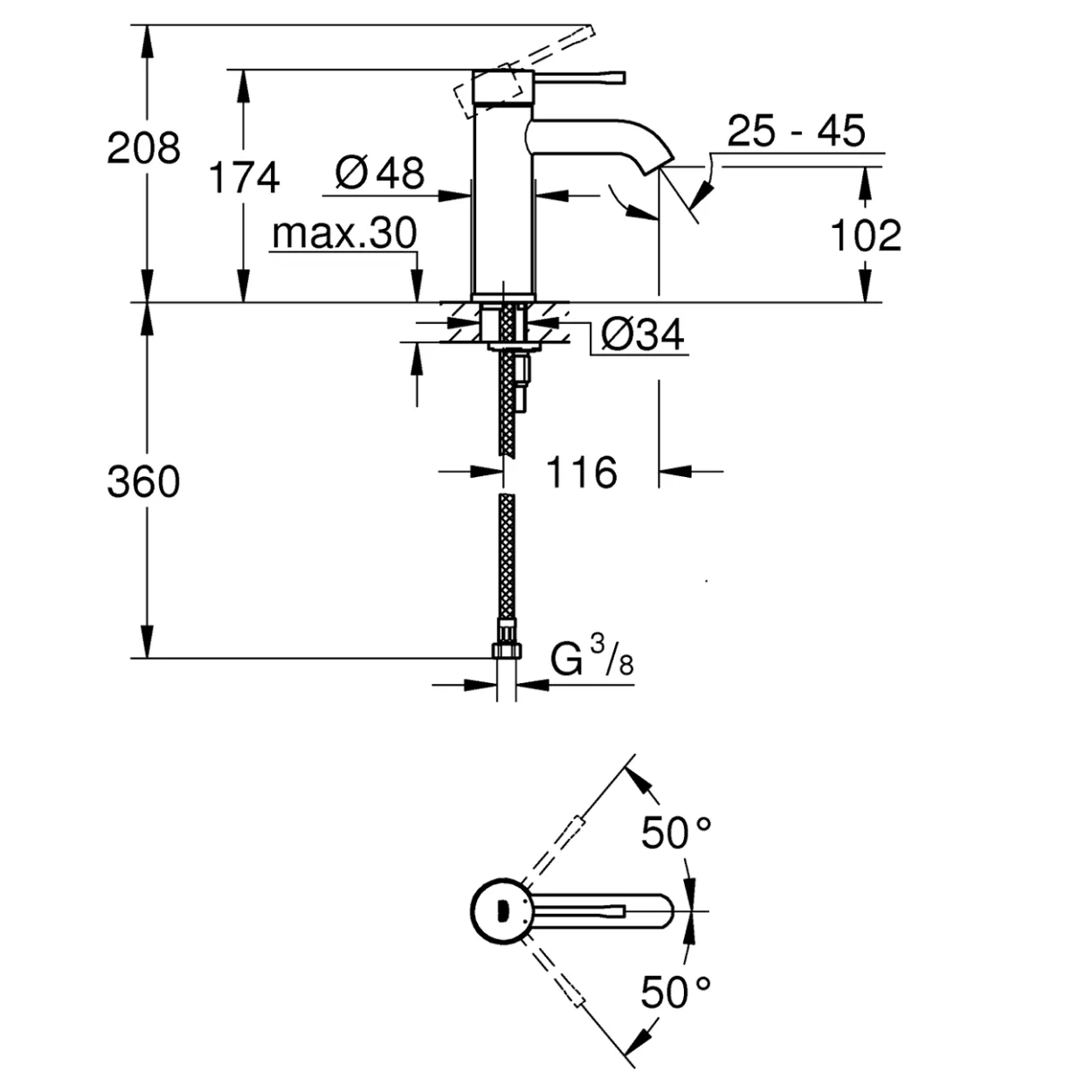 Grohe essence 1- greps servantbatteri s-size børstet hard graphite