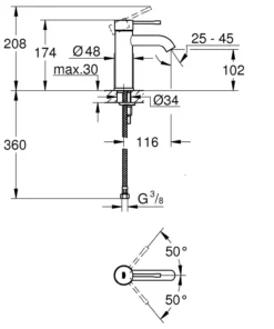 Grohe essence 1- greps servantbatteri s-size børstet hard graphite