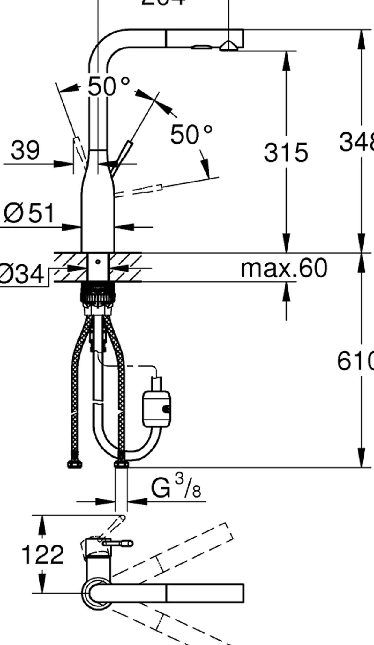 Grohe essence kjøkkenarmatur m/uttrekkbar dusj børstet warm sunset