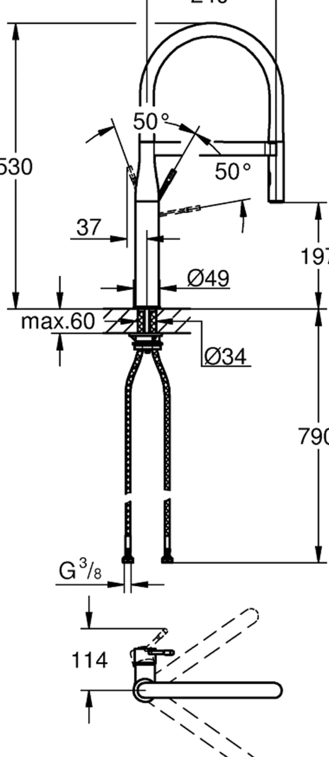 Grohe essence kjøkkenarmatur m/uttrekkbar dusj hard graphite