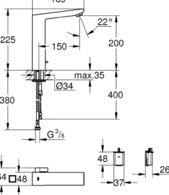 Grohe eurocube e 6v berøringsfritt servantbatteri krom