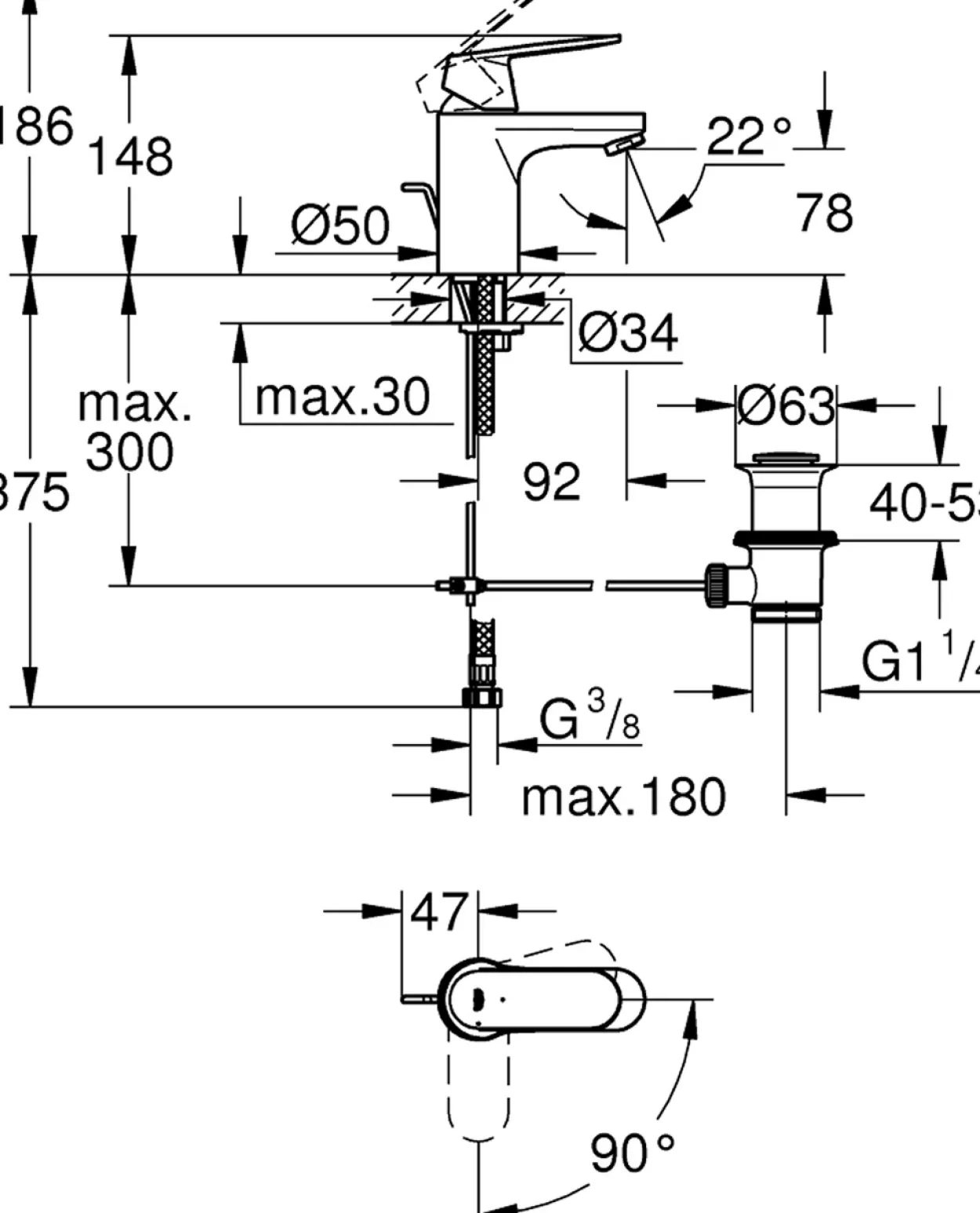 Grohe eurosmart cosmopolitan s servantbatteri m/oppløft krom