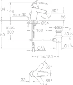 Grohe eurosmart 1-grepsbatteri m/oppløft