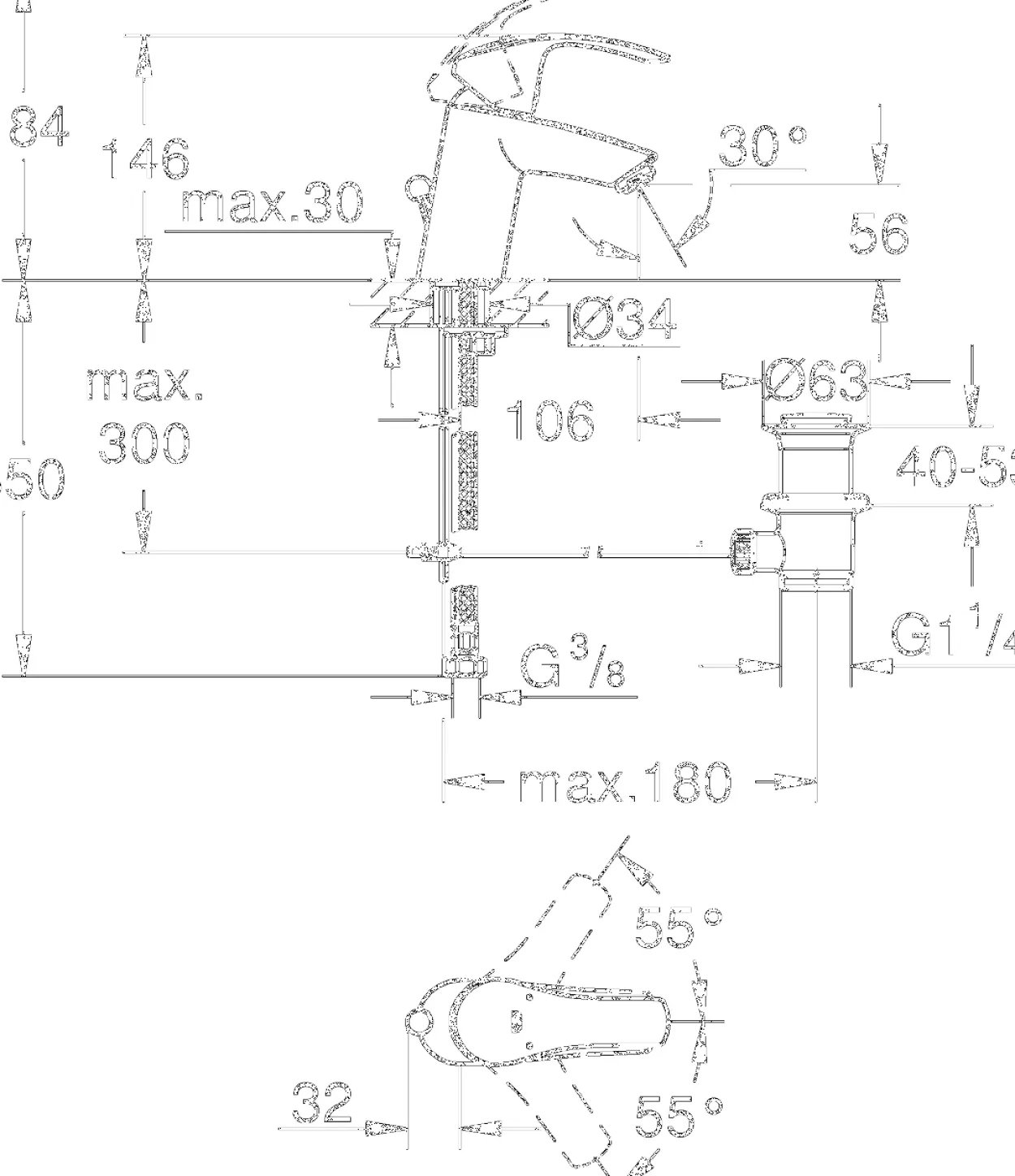 Grohe eurosmart 1-grepsbatteri m/oppløft