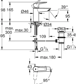 Grohe eurosmart servantbatteri s m/oppløft krom
