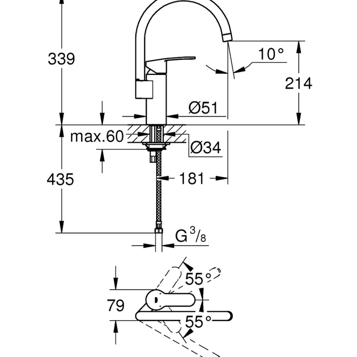 Grohe eurostyle cosmopolitan kjøkkenarmatur c-tut krom