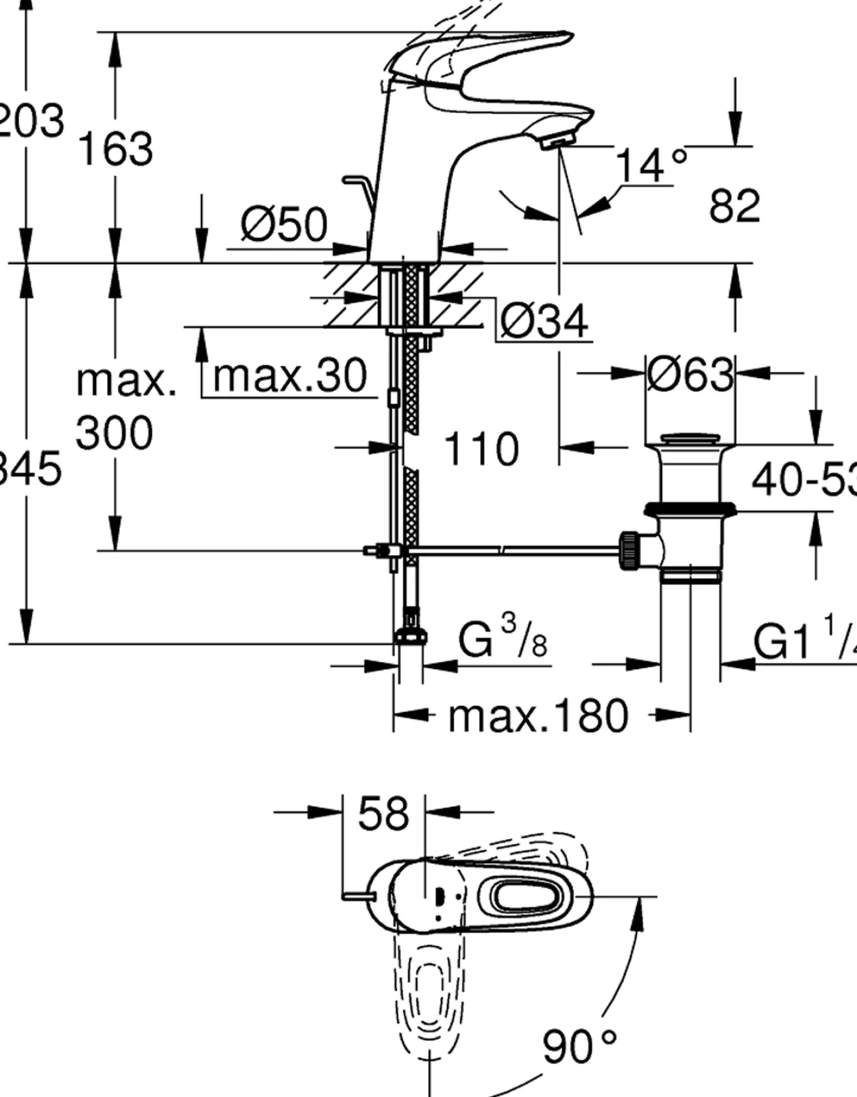 Grohe eurostyle servantbatteri m/oppløftsventil krom