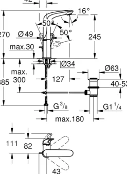 Grohe eurostyle servantbatteri large m/oppløftsventil