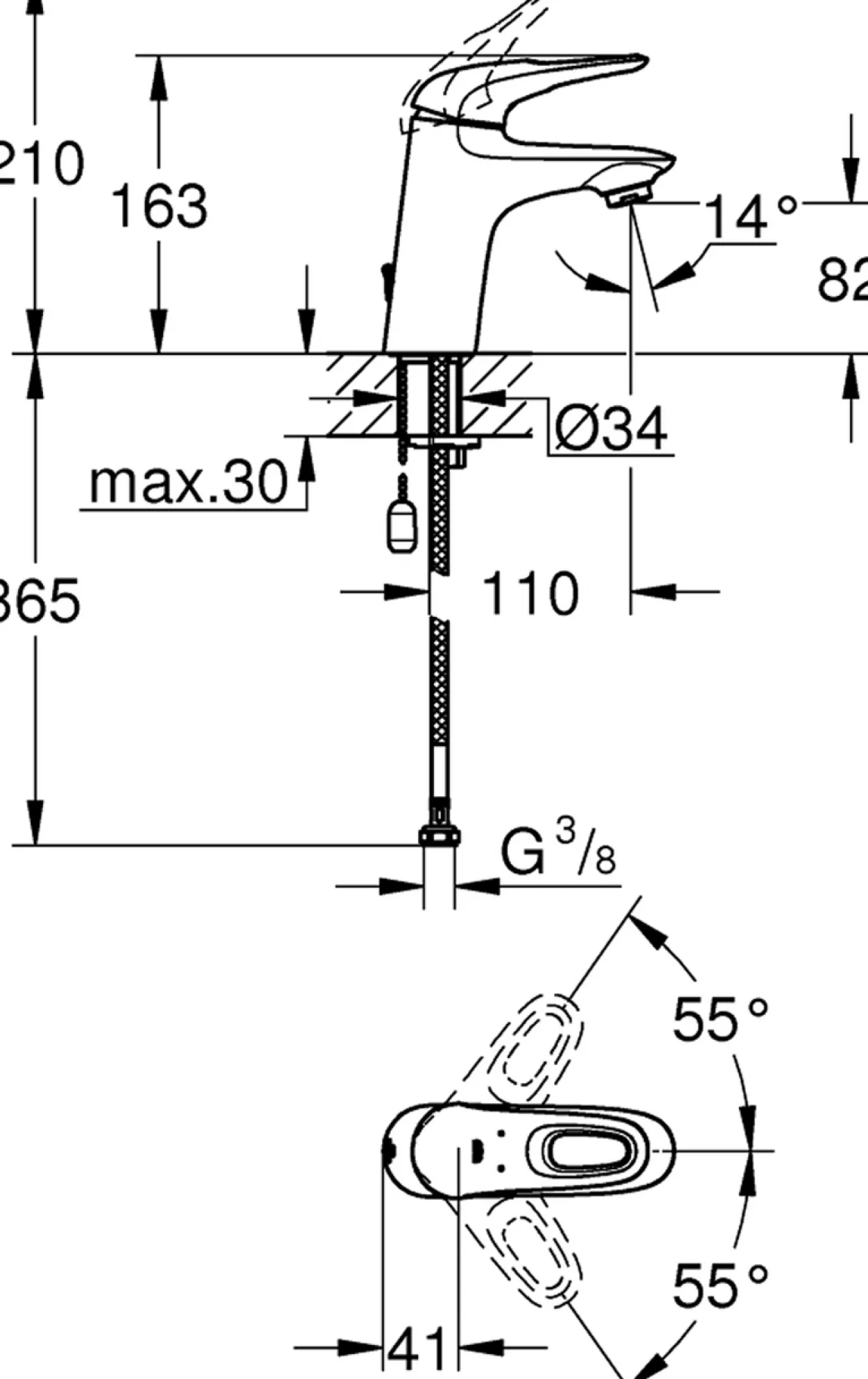 Grohe eurostyle servantbatteri m/kjede krom