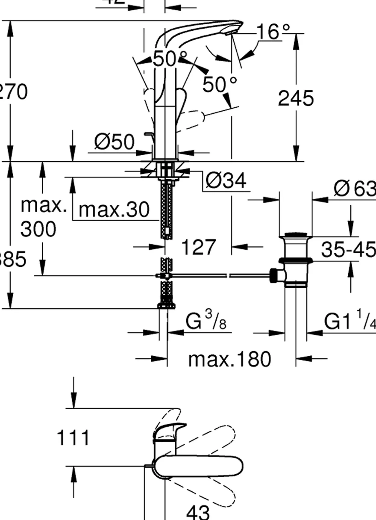 Grohe eurostyle solid l servantbatteri m/oppløft krom