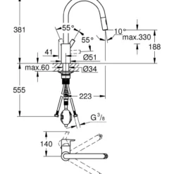 Grohe feel clova kjøkkenarmatur m/uttrekkbar c-tut dual spray krom