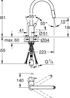 Grohe feel dual spray kjøkkenarmatur m/c-tut