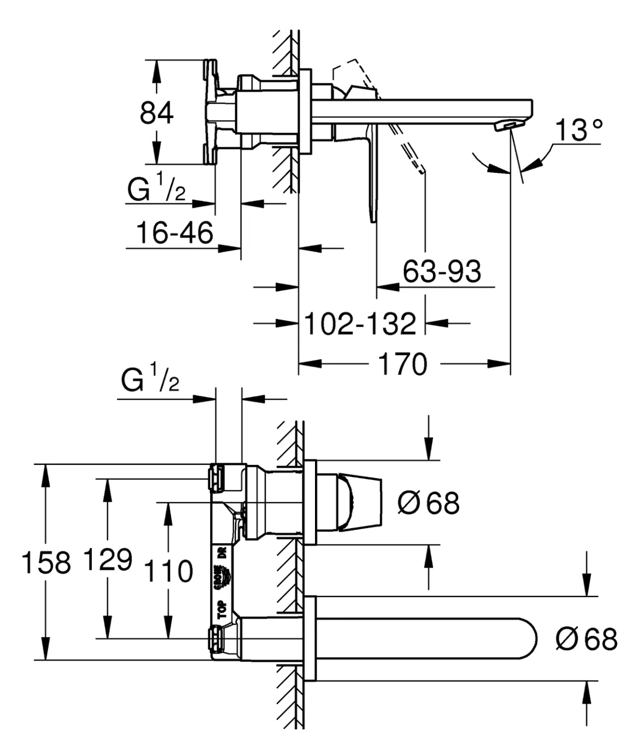 Grohe get 2-hulls innbygningsarmatur matt sort