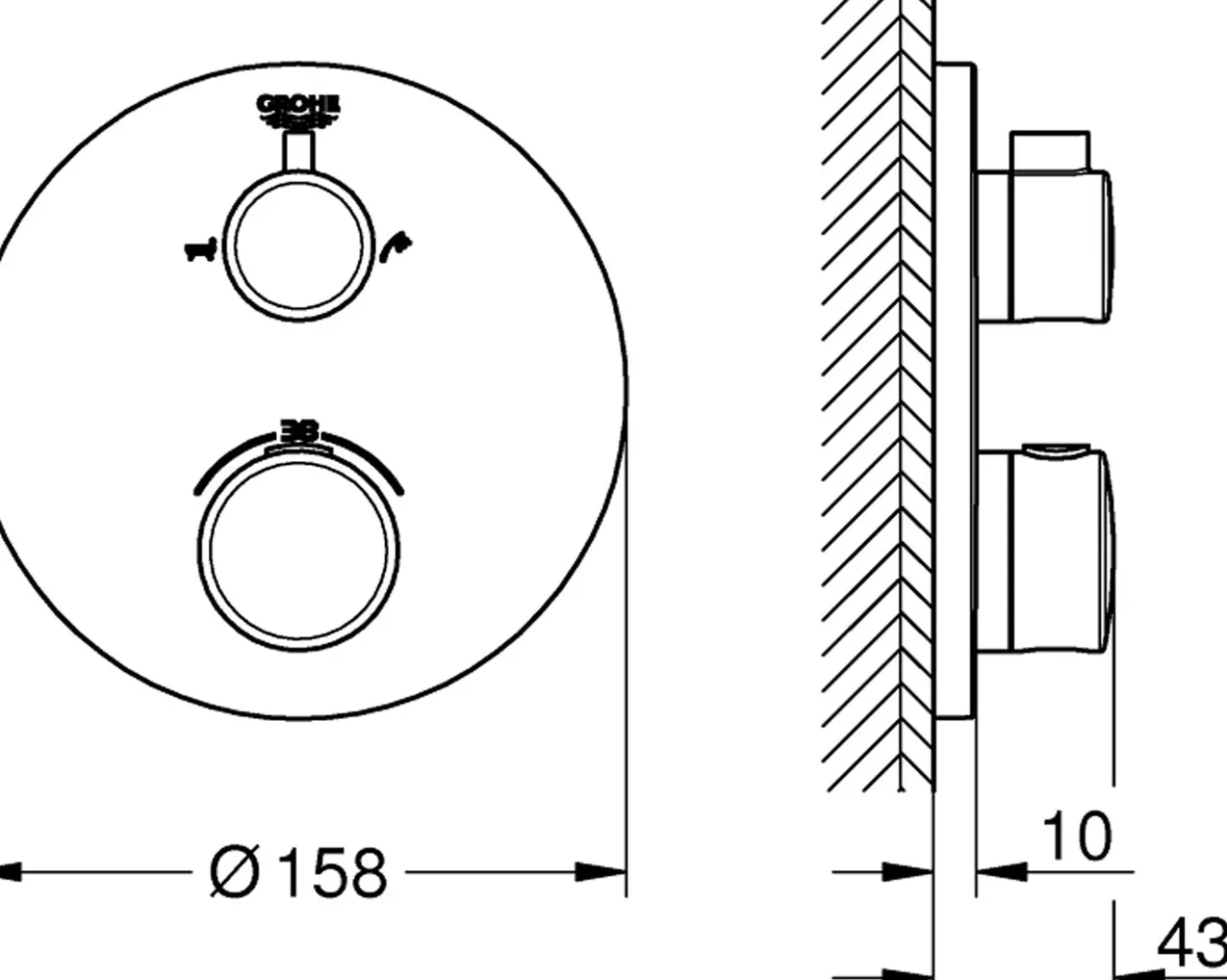 Grohe grohtherm badekarbatteri m/termostat for 2 uttak krom