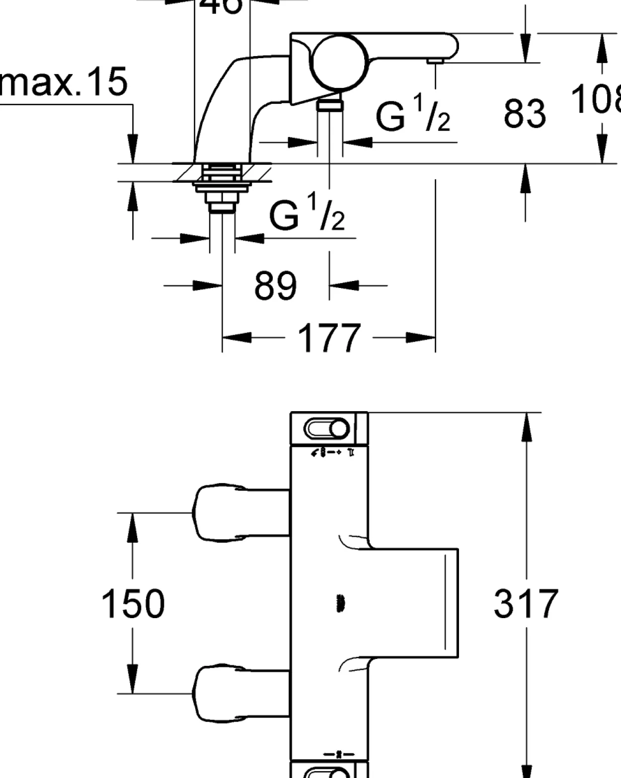 Grohe grohtherm 2000 kar- og dusjbatteri