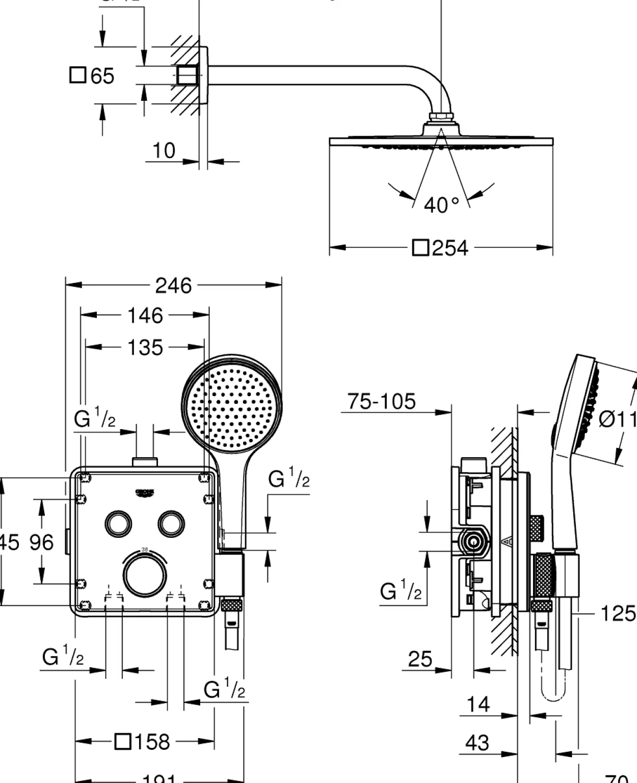 Grohe grohtherm smartcontrol perfekt dusjsett med f-series 254 krom