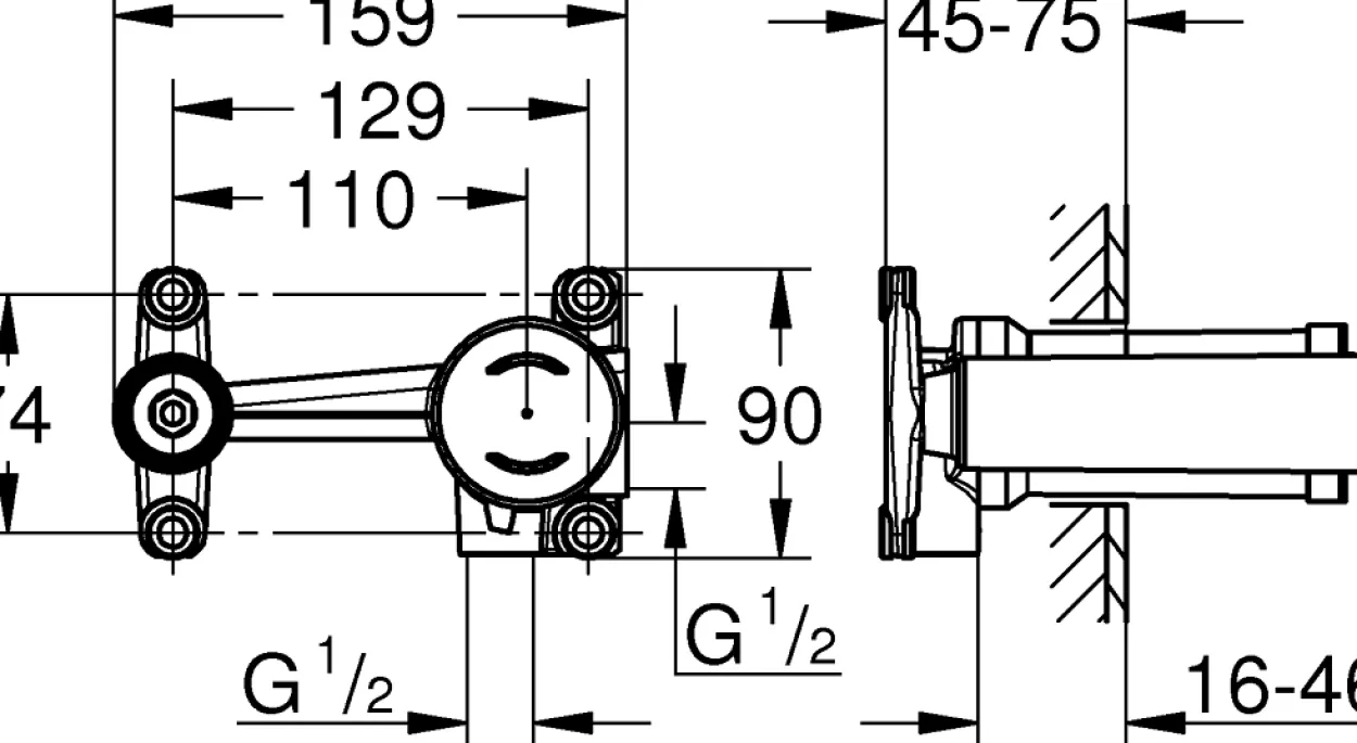 Grohe innbyggingsdel til 2-hulls servantbatteri 1/2" universal