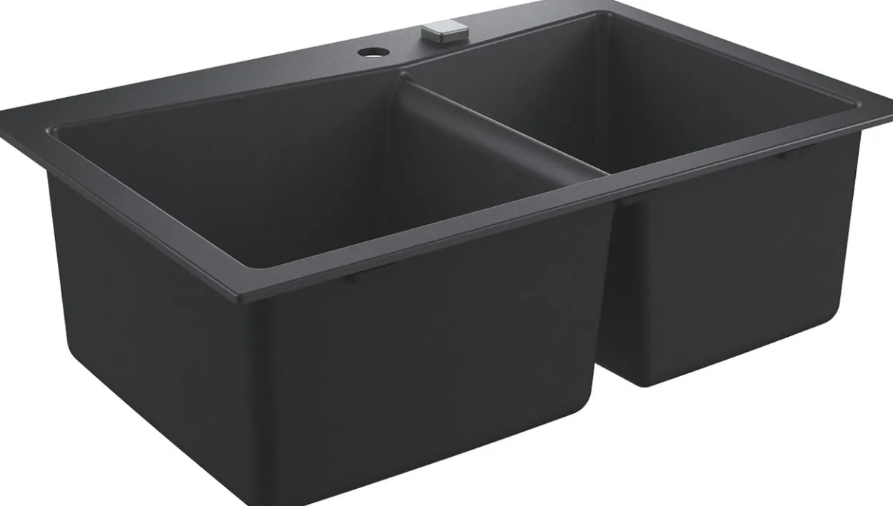 Grohe k700 kjøkkenkum dobbel 84x56 cm sort kvartskompositt m/avløpsgarnityr
