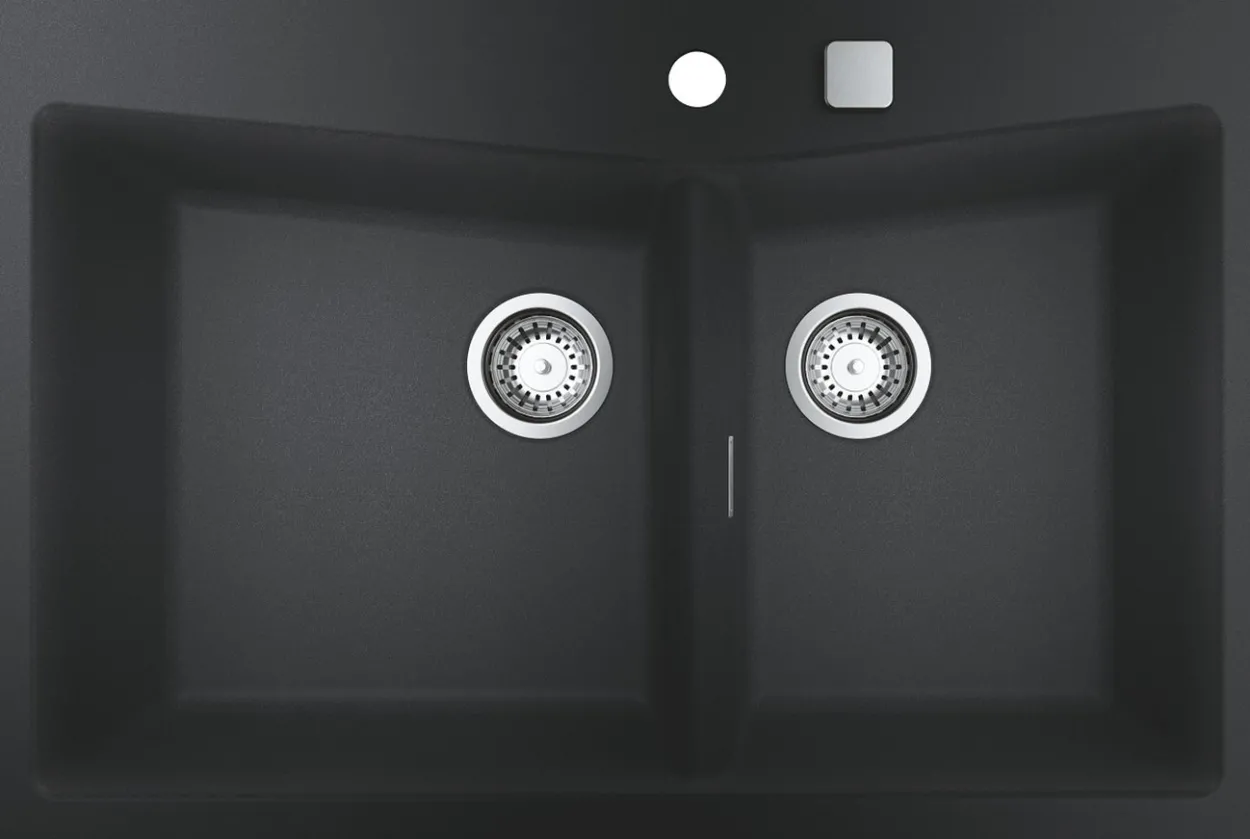 Grohe k700 kjøkkenkum dobbel 84x56 cm sort kvartskompositt m/avløpsgarnityr