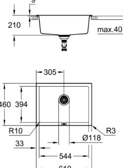 Grohe k700u kjøkkenkum 61x46 cm sort kvartskompositt m/avløpsgarnityr