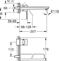 Grohe lineare 2-hulls servantbatteri l supersteel