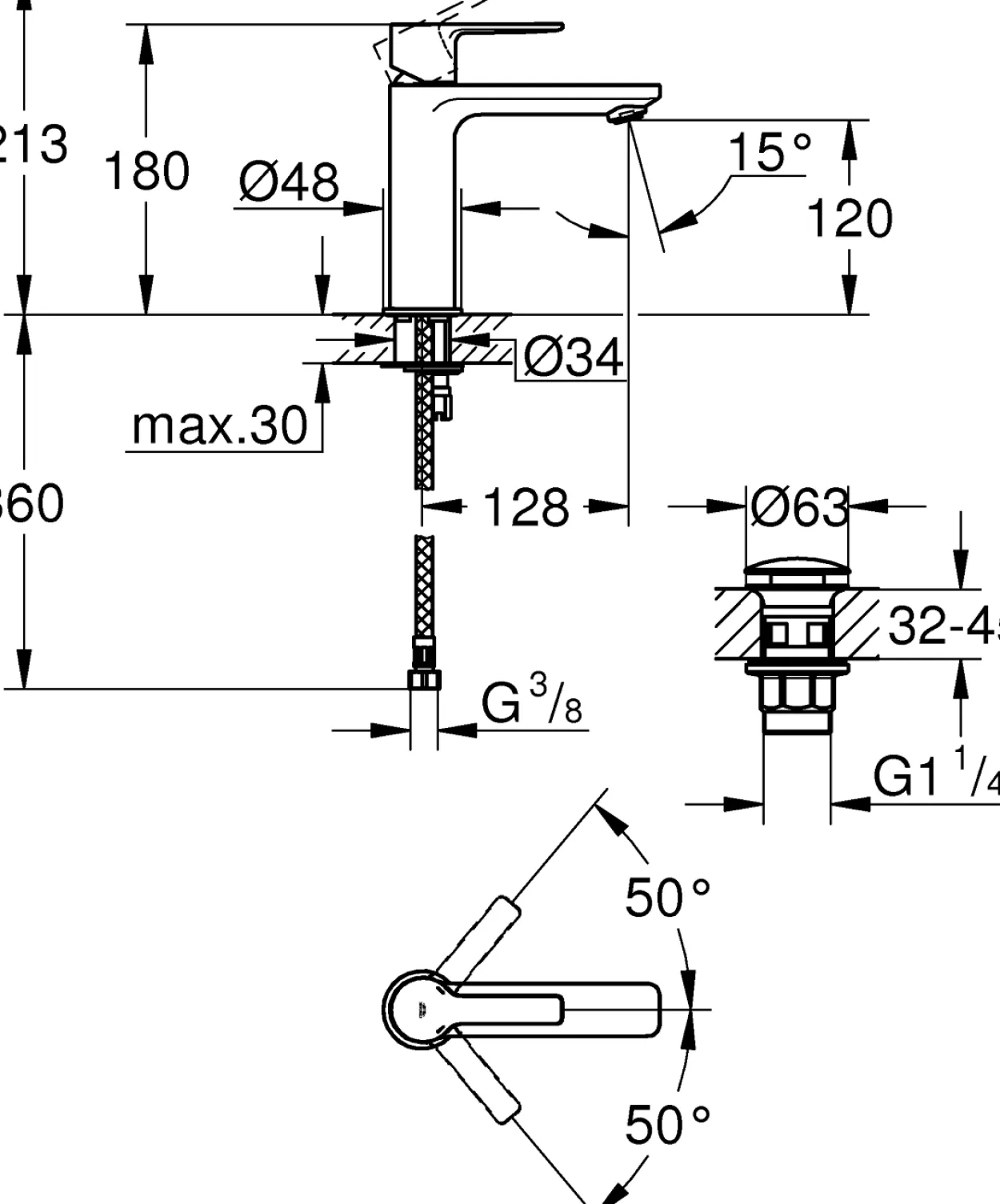 Grohe lineare new "click" servantbatteri small
