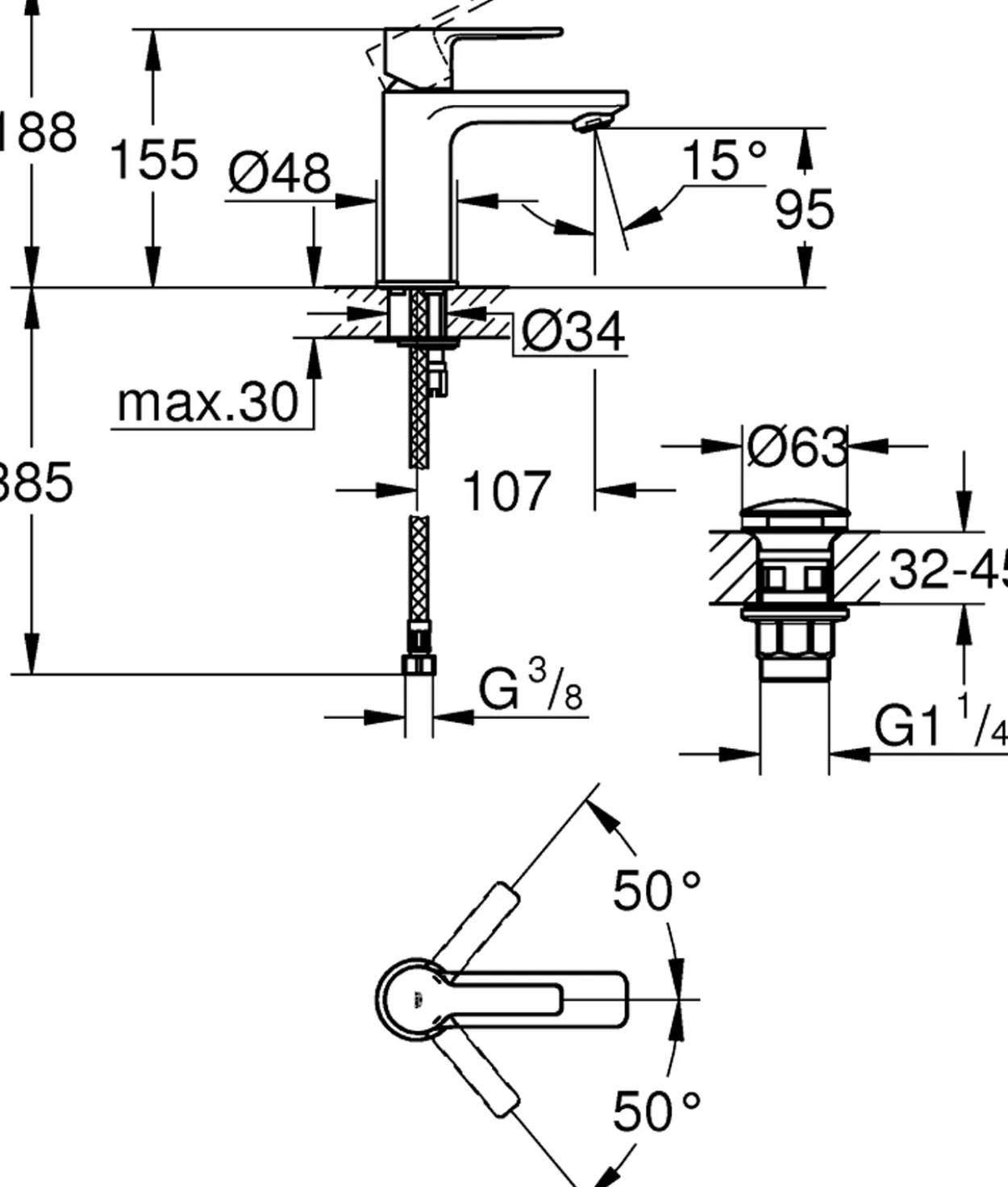 Grohe lineare servantbatteri supersteel
