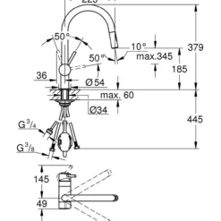 Grohe minta kjøkkenarmatur c-tut m/avst. & uttrekk krom