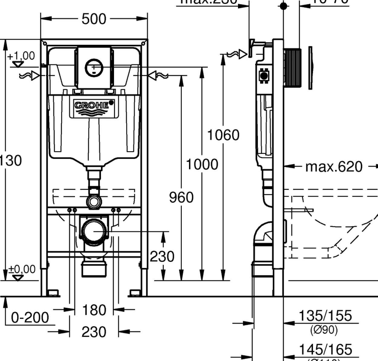 Grohe nova rapid sl sisterne 3in1 set 113 cm m/krom betjeningsplate
