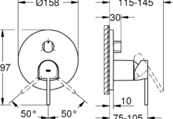 Grohe plus ettgrepsbatteri for innbygging m/3 utløp supersteel