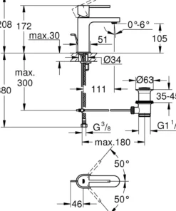 Grohe plus servantbatteri small m/oppløftsventil