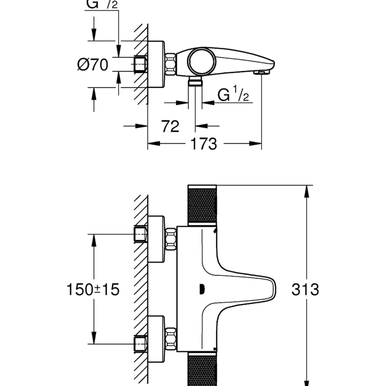 Grohe precision feel kar- og dusjbatteri krom