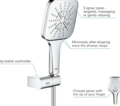 Grohe rainshower smartactive 130 cube hånddusj m/veggholder 3-spray krom