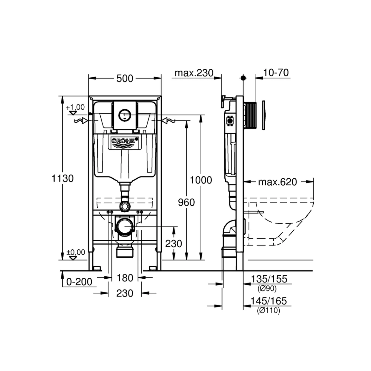 Grohe rapid sl 3in1 sisterne m/krom trykkplate 113cm