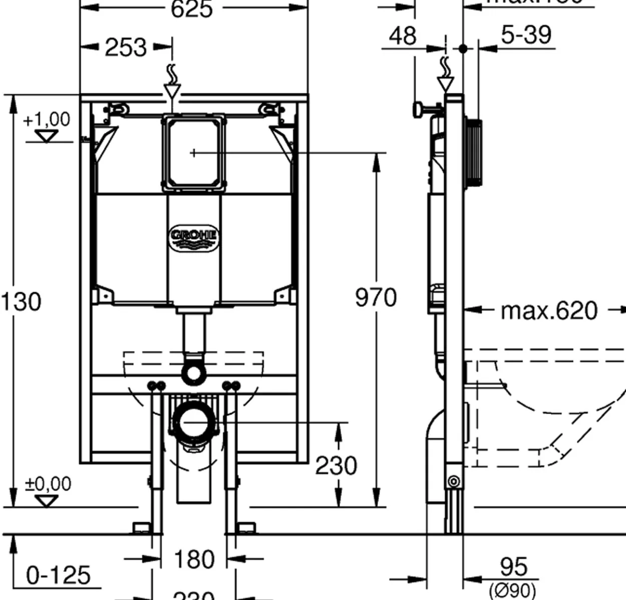 Grohe rapid sl 80 mm sisterne 113 cm