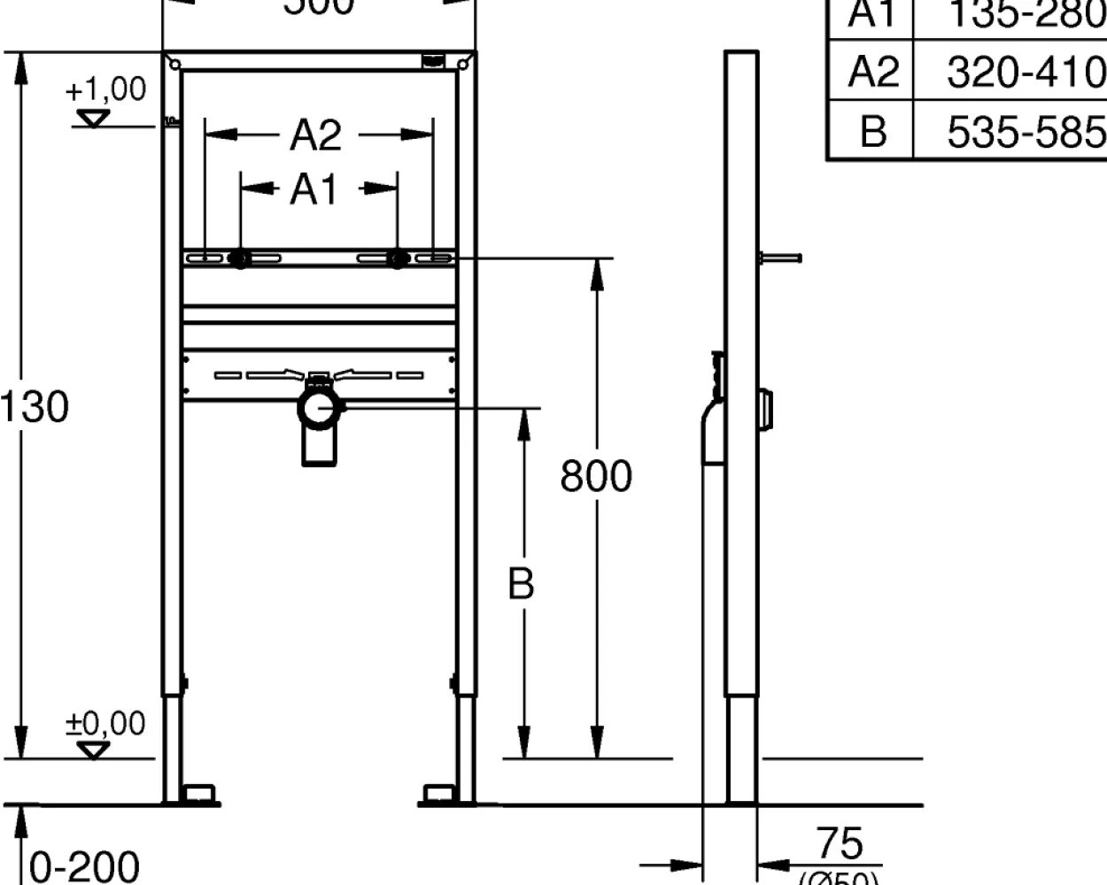 Grohe rapid sl monteringsramme 113 cm for servant