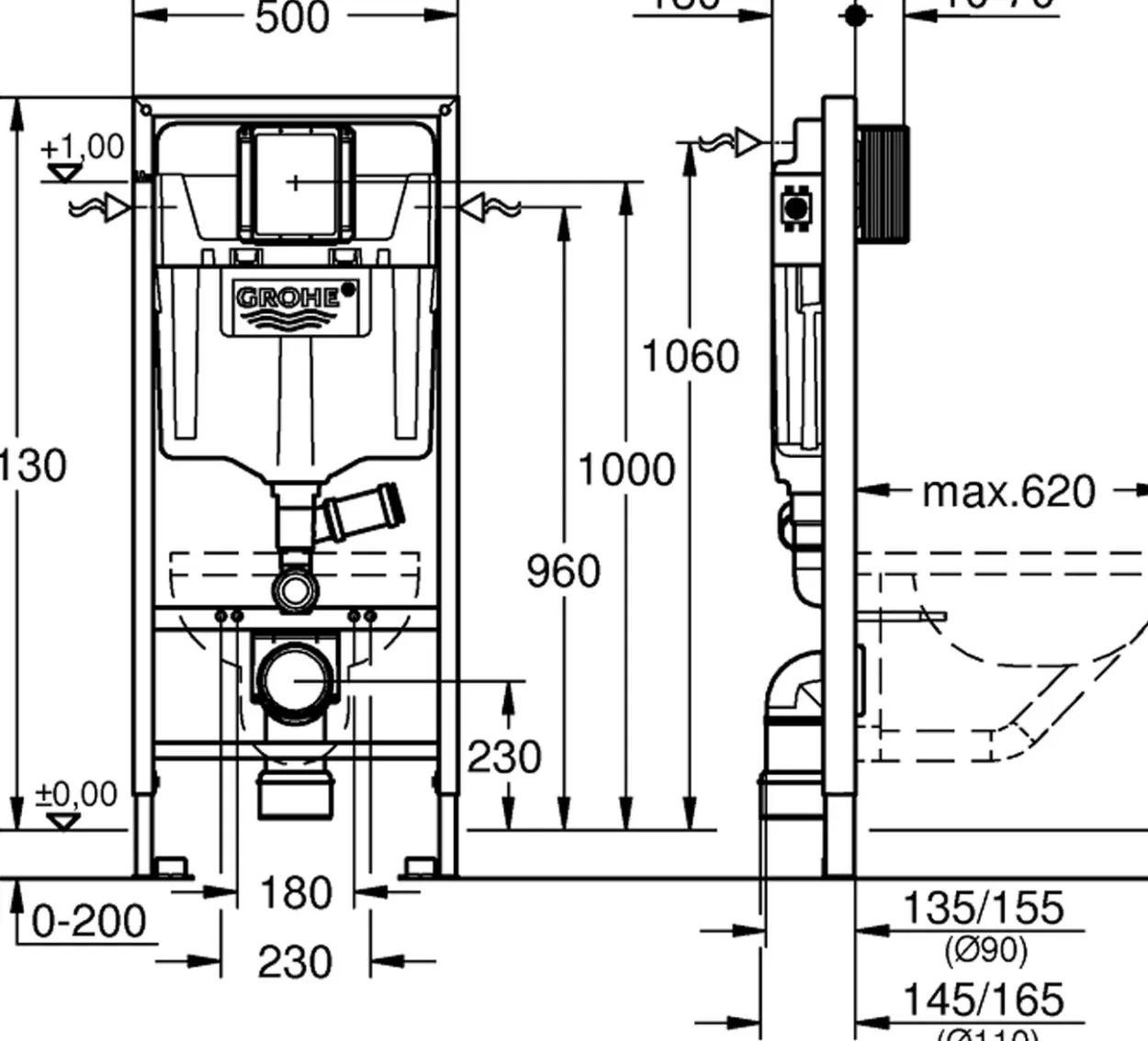 Grohe rapid sl sisterne 113 cm m/ekstern luktutvinning