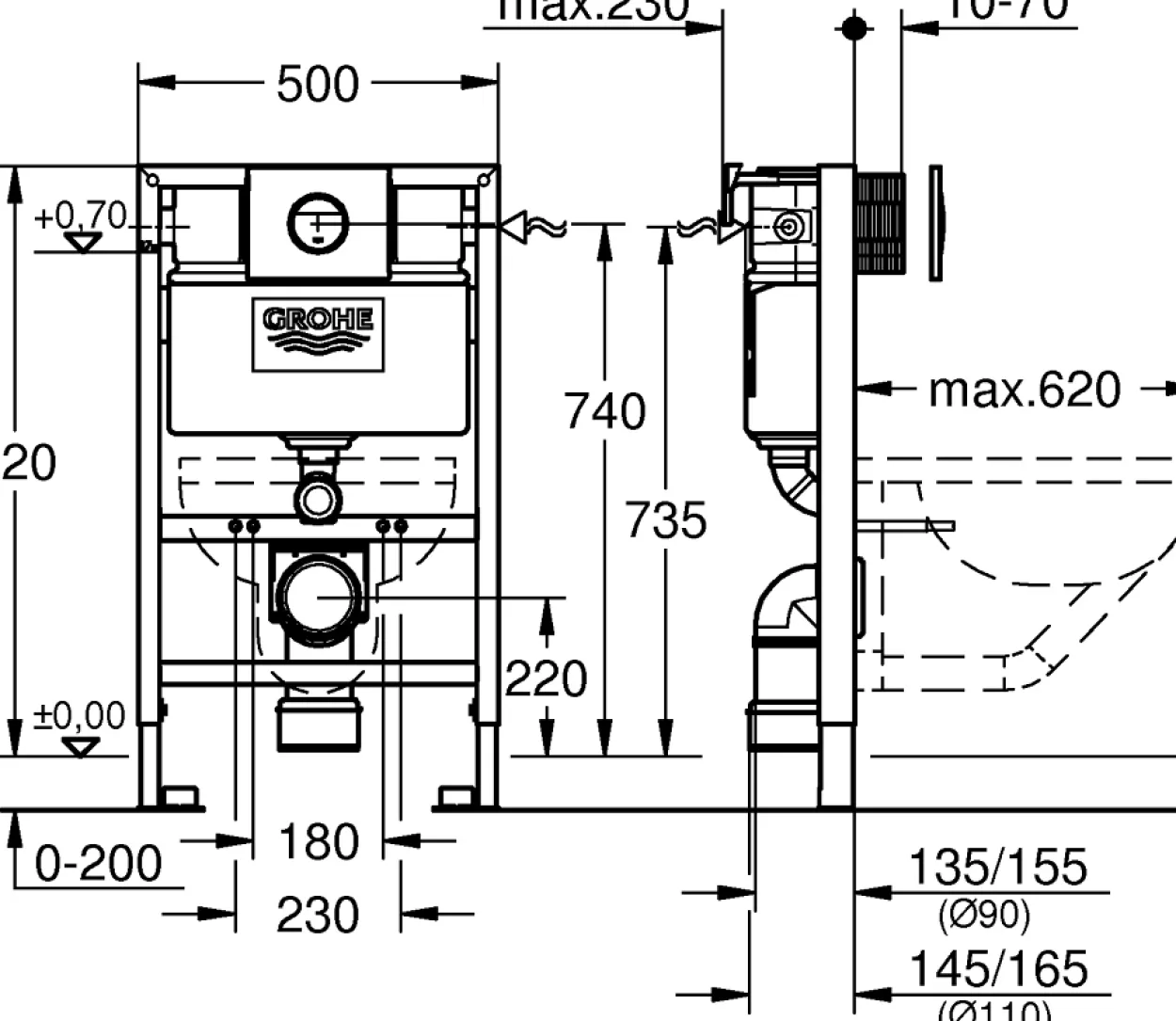 Grohe rapid sl sisterne 3in1 set 82 cm m/krom betjentingsplate