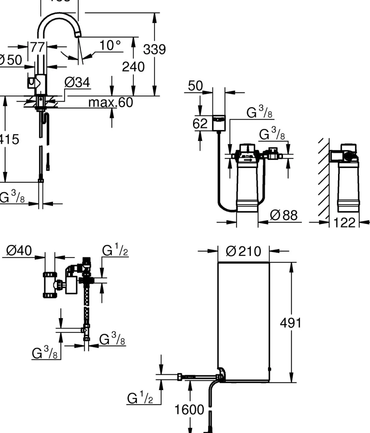Grohe red 2 mono kjøkkenarmatur m/c-tut l, krom