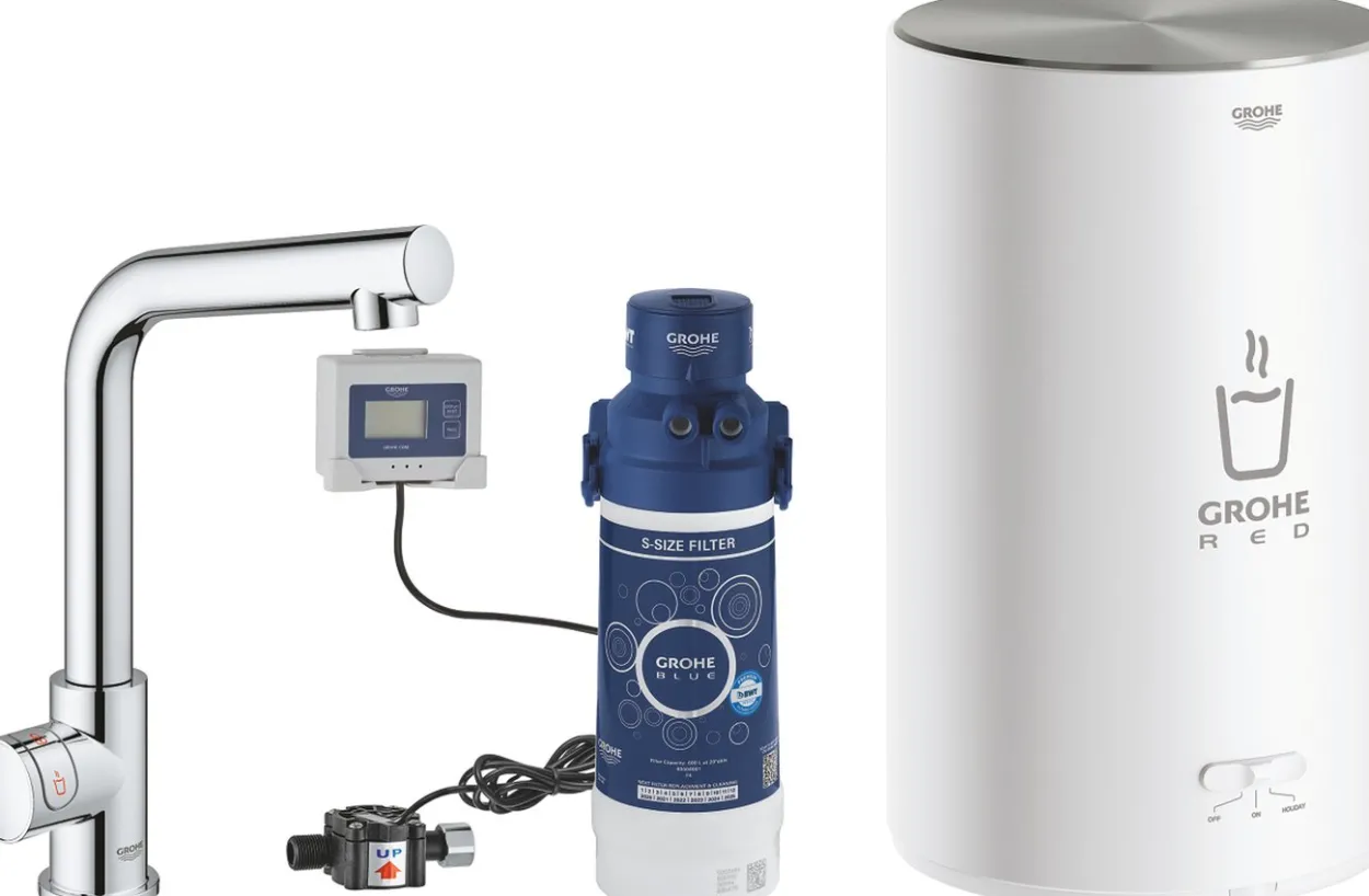 Grohe red mono kjøkkenkran og m-størrelse bereder krom