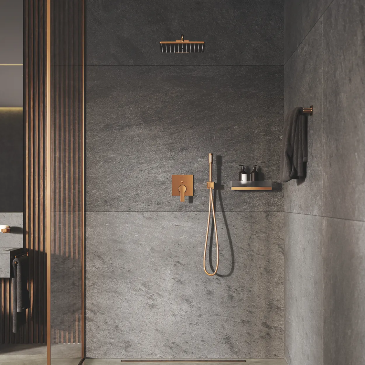 Grohe rsh 310 mono cube hodedusj m/dusjarm 422mm 7,5l børstet warm sunset