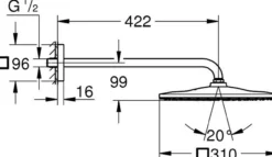 Grohe rsh 310 mono cube hodedusj m/dusjarm 422mm 7,5l supersteel